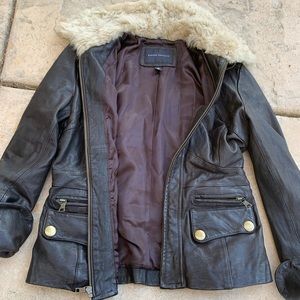 Retro style shearling Bomber leather jacket